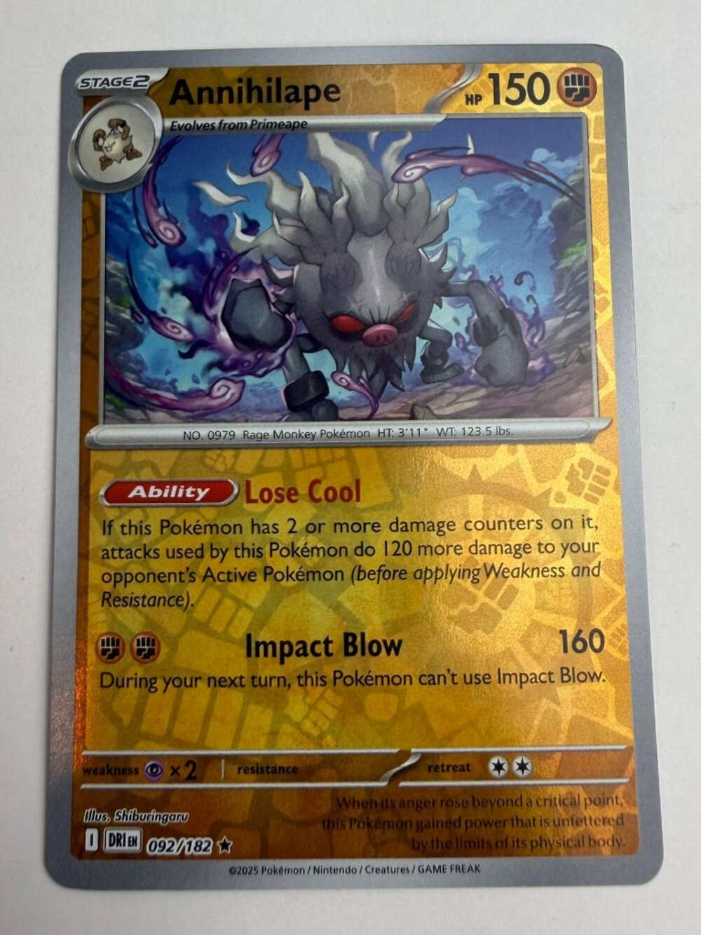 Pokémon Annihilape 092/182 Sv10 Destined Rivals Rare Holo Stage 2 150 HP